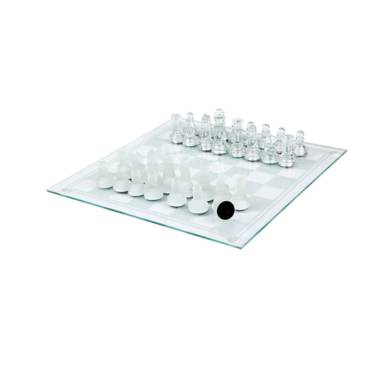 Traditional Glass Chess Set Board Game 32 Frosted Pieces 30cm x 30cm