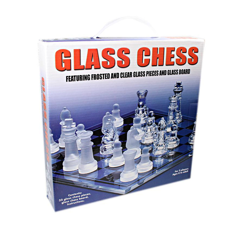 Traditional Glass Chess Set Board Game 32 Frosted Pieces 30cm x 30cm