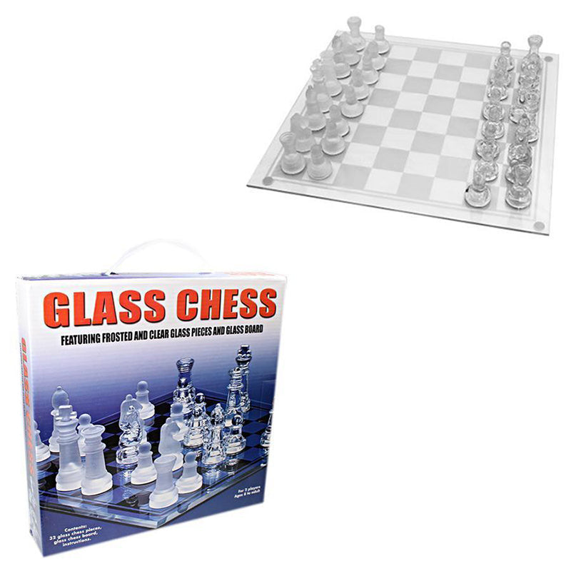 Traditional Glass Chess Set Board Game 32 Frosted Pieces 30cm x 30cm