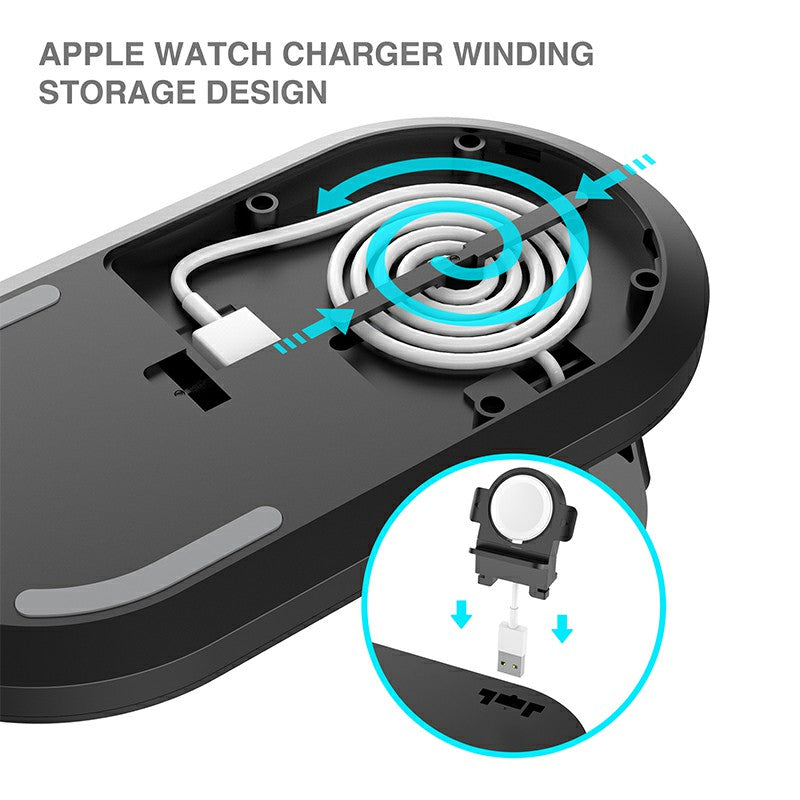 3 in 1 Wireless 10W Qi Fast Charger Station with Watch Stand for iPhone Airpods and Apple Watch